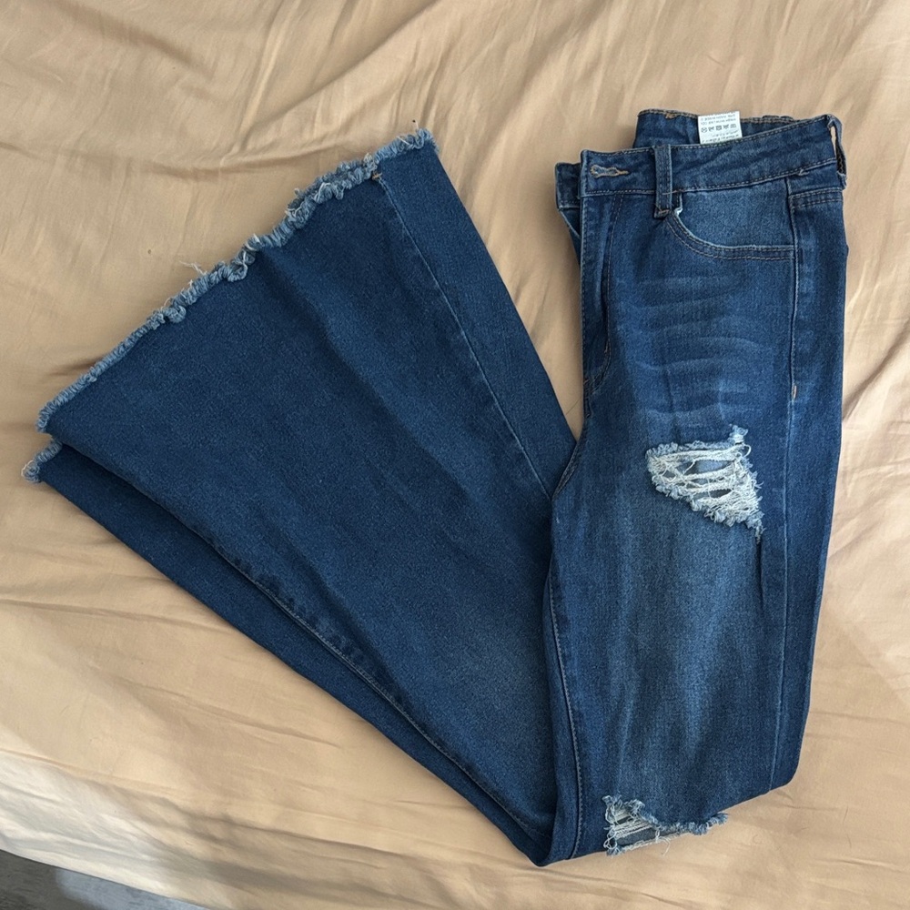 Shein Distressed Blue Flare Jeans